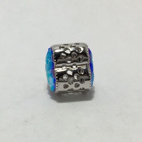 Sterling Silver Charm Heart Bead Iridescent Multicolor Mermaid Fish Scales - Picture 13 of 13